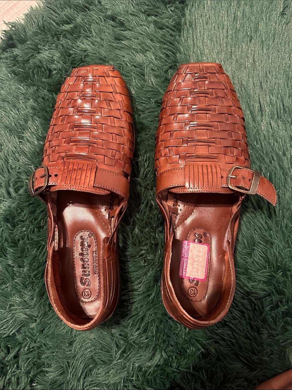 Sunsteps Men's Brown Woven Leather Slip-On Loafers with Buckle Brown
